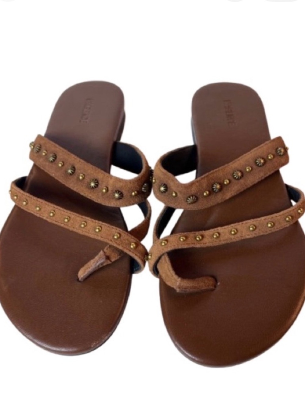 L’Agence Sandals Brown Flat Suede Studded Toe Ring Size 6